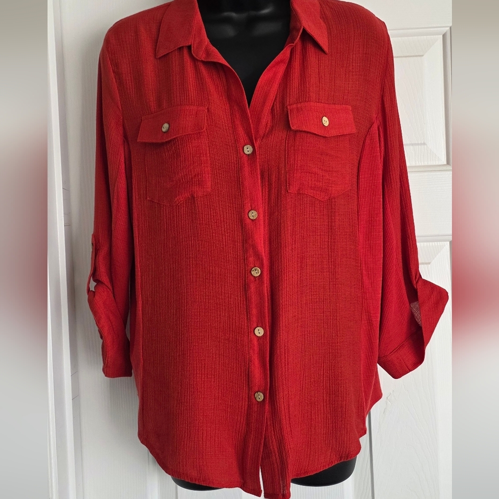 Women's Brick Orange  Button-Up Blouse BCX
